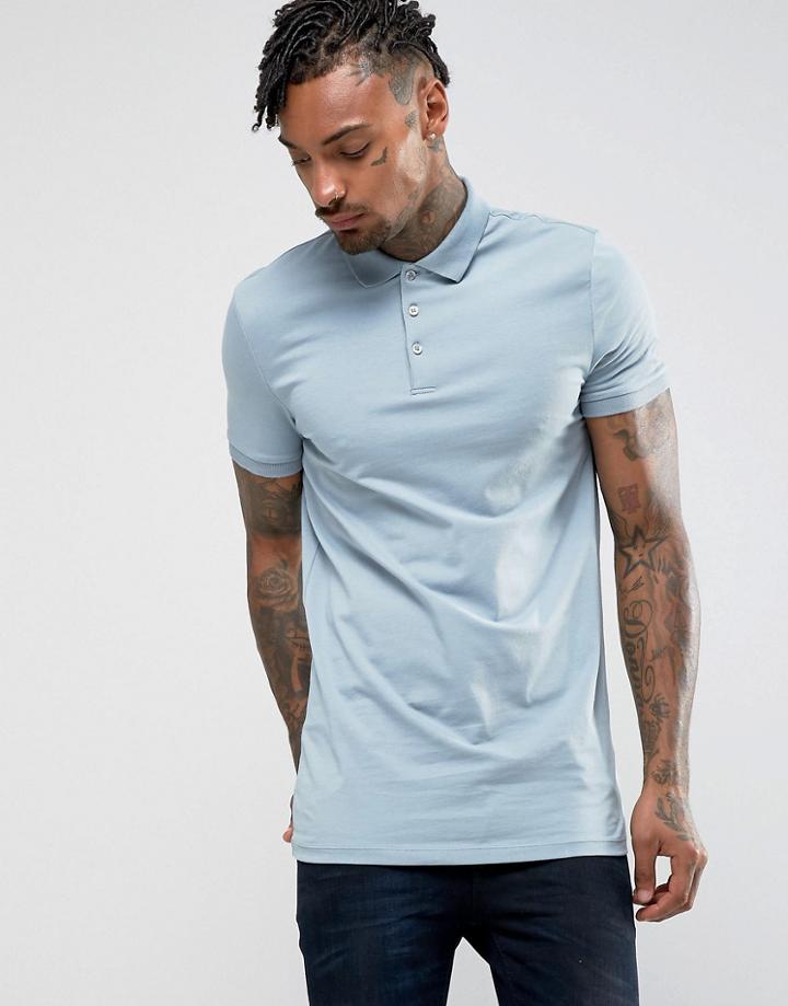 Asos Longline Muscle Polo In Jersey - Blue
