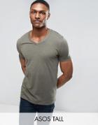 Asos Tall T-shirt With V Neck In Green - Green