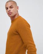 Asos Design Muscle Fit Waffle Textured Sweater In Mustard - Yellow