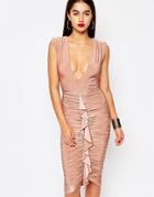 Missguided Slinky Ruffle Front Midi Dress - Pink