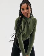 Noisy May High Neck Cord Jersey Top-green