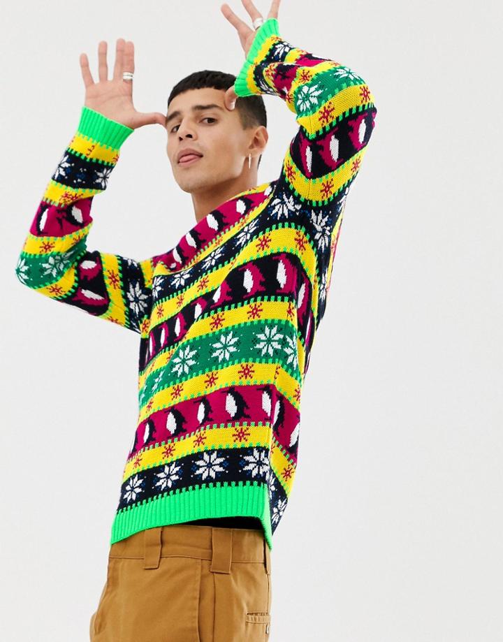 Asos Design Holidays Sweater In Festive Multicolor Design