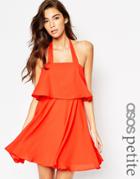 Asos Petite Soft Notch Skater Dress With Wide Straps - Red