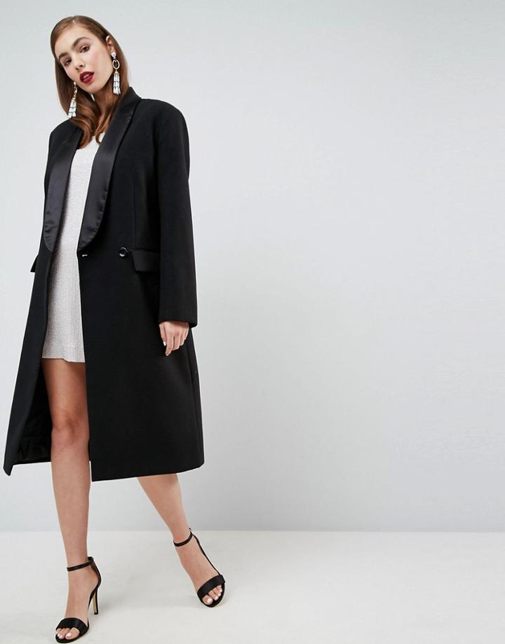 Asos Slim Coat With Tux Detail - Black