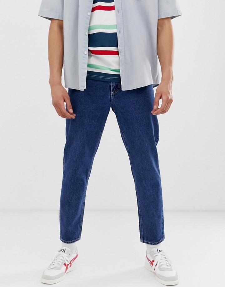 Asos Design Classic Rigid Jeans In Mid Stone Wash Blue - Blue