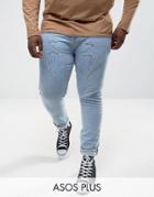 Asos Plus Super Skinny Jeans In Light Wash Blue With Lightning Bolt Detail - Blue