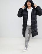 Schott 2190max Longline Hooded Puffer Coat Regular Fit In Black - Black