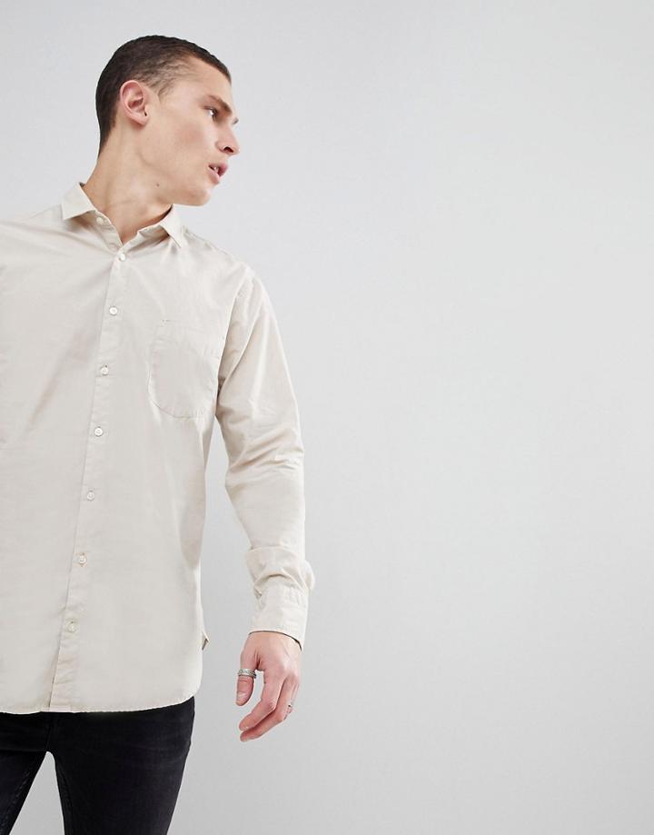 Boss Slim Fit Poplin Shirt In Stone - Stone