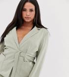 Unique21 Hero Plus Tie Front Blazer In Pinstripe Two-piece-green