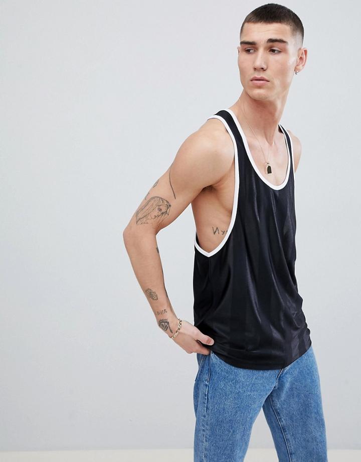 Asos Design Extreme Racer Back Tank In Shadow Stripe Fabric In Black - Black
