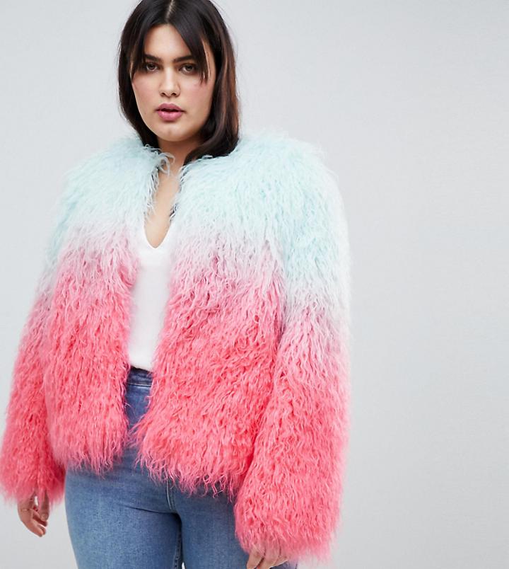 Asos Design Curve Mongolian Ombre Faux Fur Festival Jacket-multi