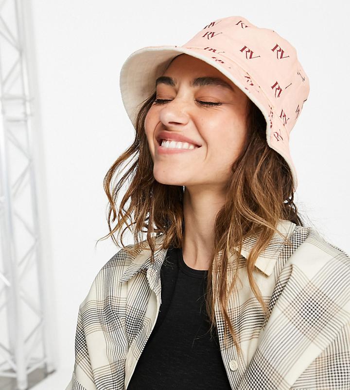 Reclaimed Vintage Inspired Reversible Bucket Hat With Rv Embroidery In White