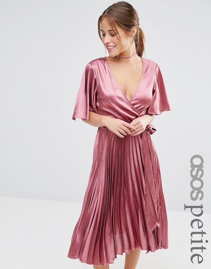 Asos Petite Asos Pleated Satin Caftan Midi Dress - Brown