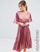 Asos Petite Asos Pleated Satin Caftan Midi Dress - Brown