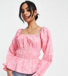Influence Petite Square Neck Cotton Blouse In Pink Polka Dot