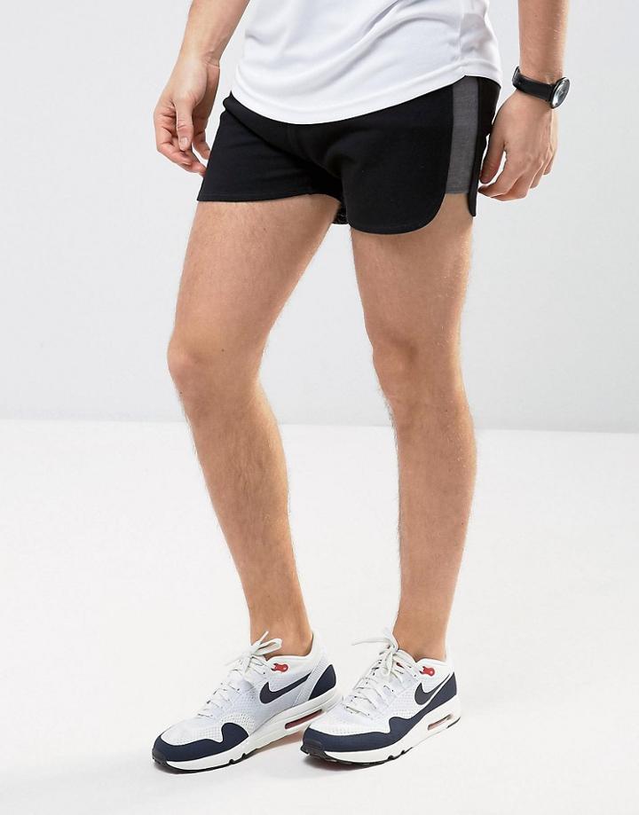 Asos Jersey Runner Short With Contrast Panel In Black - Black