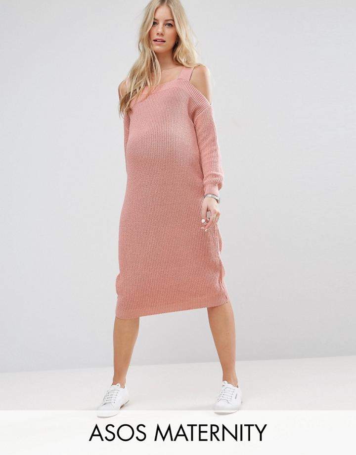 Asos Maternity Dress With Cold Shoulder - Pink