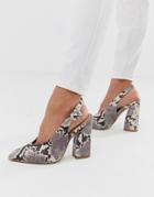 Raid Brook Snake Sling Back Block Heeled Shoes - Beige
