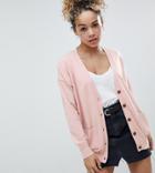Asos Design Petite Boyfriend Cardigan In Fine Knit - Pink
