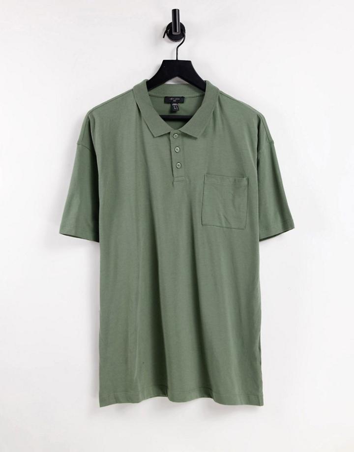 New Look Oversized Polo In Khaki-green