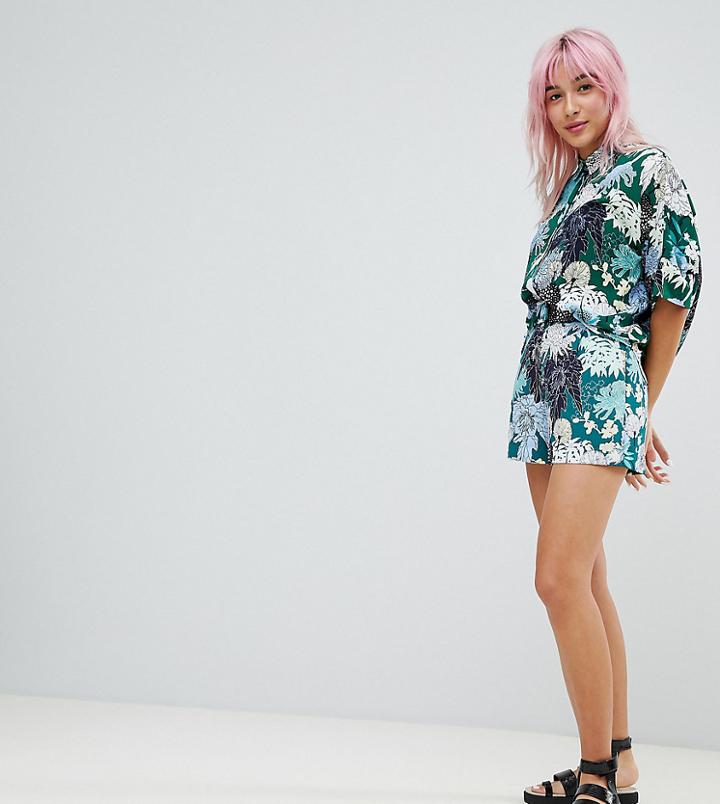 Monki Flower Print Summer Short In Green Two-piece-multi
