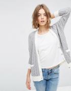 Asos Cable Cardigan With Contrast Trim - Gray