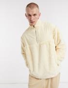 Asos Design Oversized Faux Fur & Nylon Sweatshirt With High Neck In Creamy Beiges-neutral