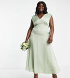 Liquorish Plus Bridesmaid Plunge Front Maxi Dress In Fresh Sage-green