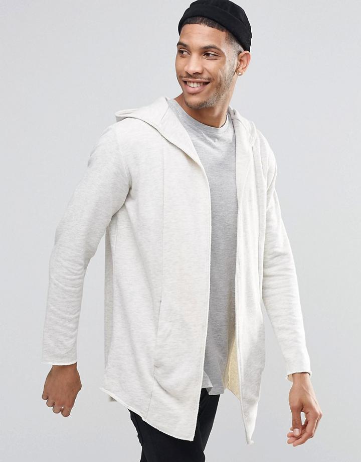 Pull & Bear Hooded Jacket In Cream And Gray Marl - Cream
