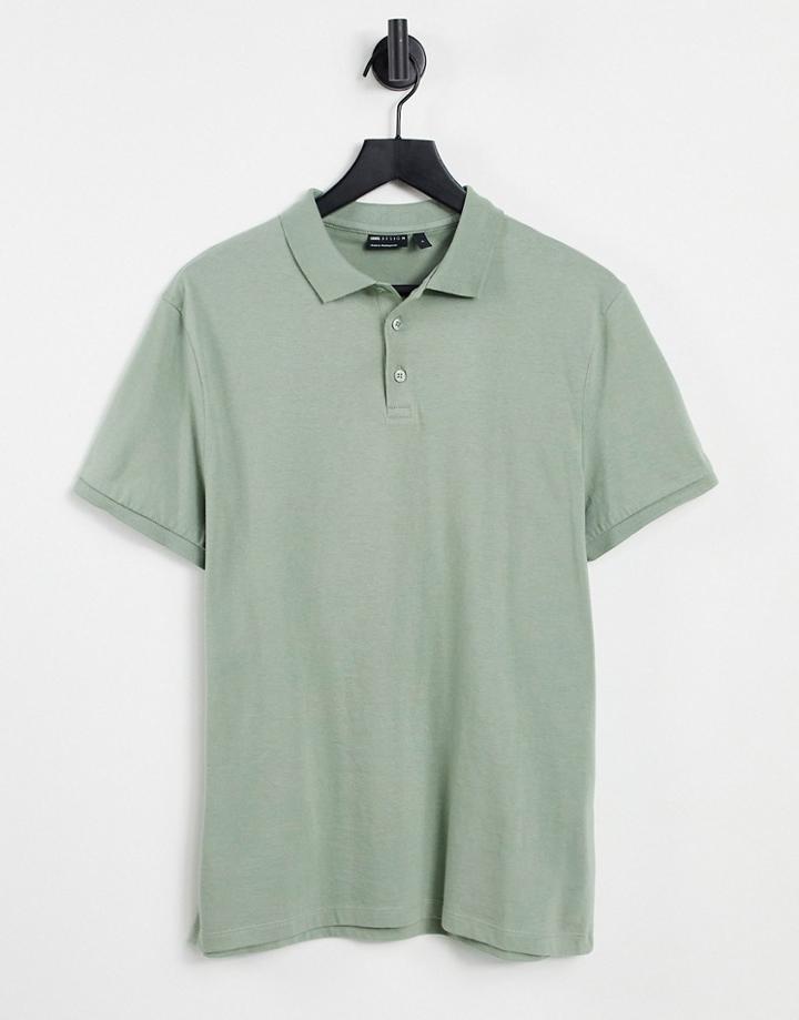 Asos Design Organic Blend Jersey Polo In Washed Khaki-green