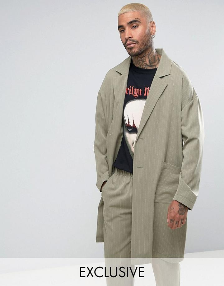 Reclaimed Vintage Inspired Striped Duster Jacket - Green
