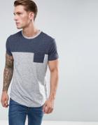 Asos Longline T-shirt With Contrast Yoke And Pocket In Textured Fabric With Curved Hem - Gray