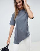 Asos Design Oversized Asymmetric T-shirt In Wash - Gray