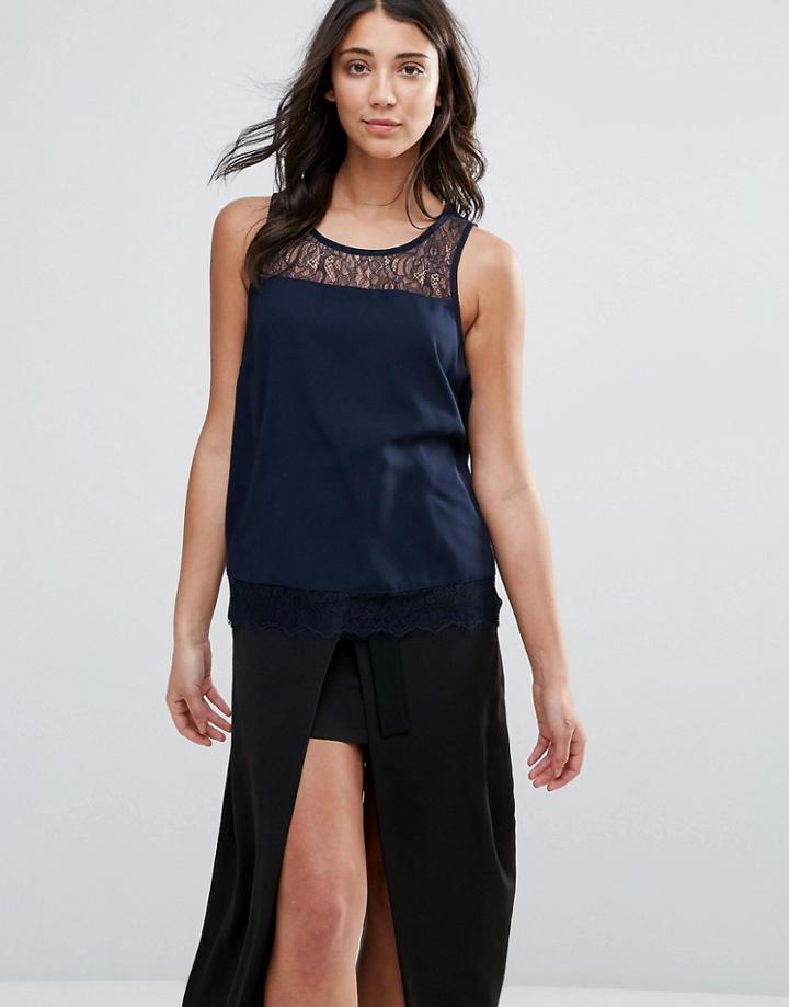 Only You Lin Lace Insert Tank Top - Navy