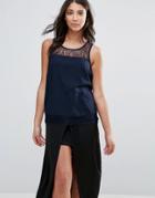 Only You Lin Lace Insert Tank Top - Navy