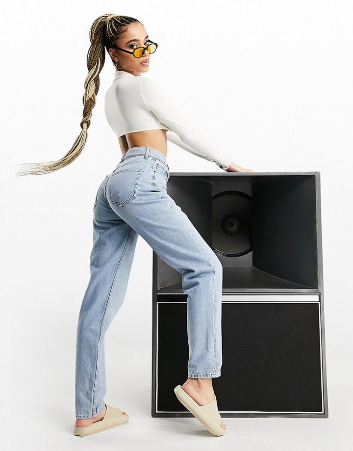 Asos Design High Rise 'slouchy' Mom Jeans In Stonewash-blues