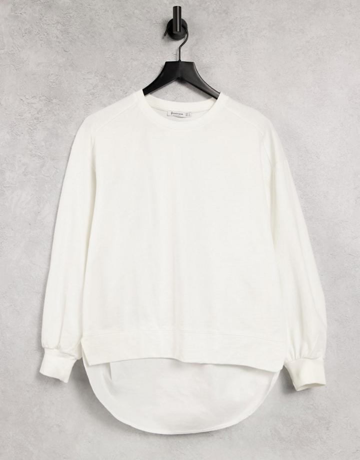Stradivarius Sweatshirt With Shirt Detail In White