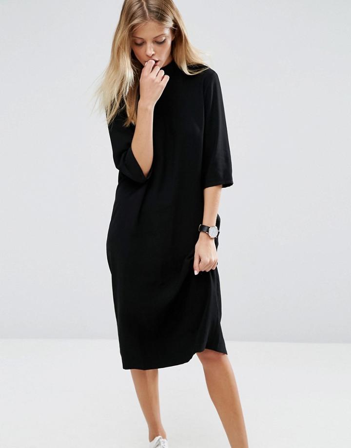 Asos High Neck Midi Column Dress - Black