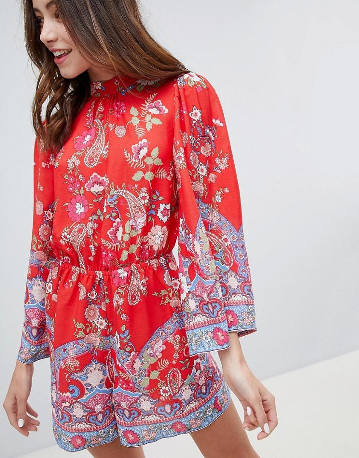 Miss Selfridge Romper With High Neck In Floral Print - Multi