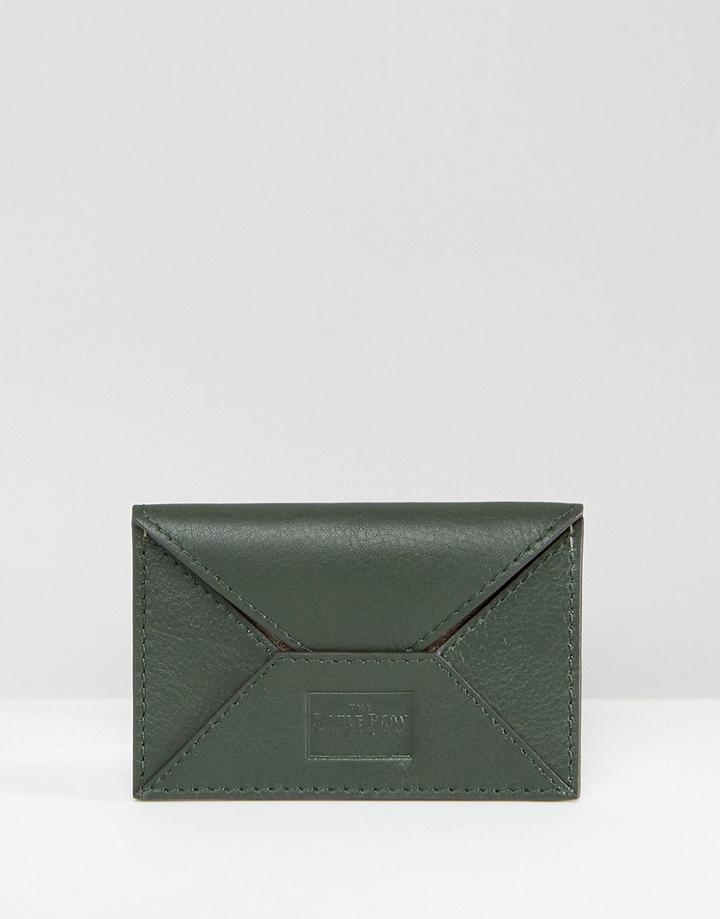 Saville Row Leather Card Holder With Contrast Metallic Inner - Green