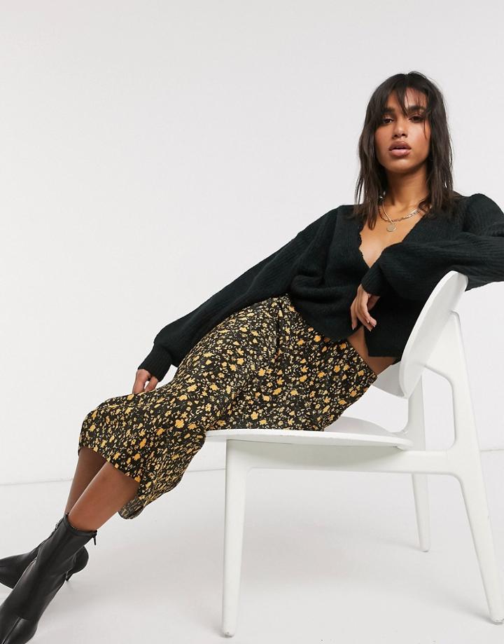 Asos Design Plisse Maxi Skirt In Ochre Floral Print-multi