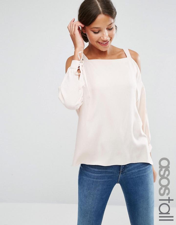 Asos Tall Soft Twill Cold Shoulder Top - Pink
