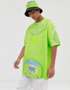 Crooked Tongues Rave Neon T-shirt With Globe Print-green