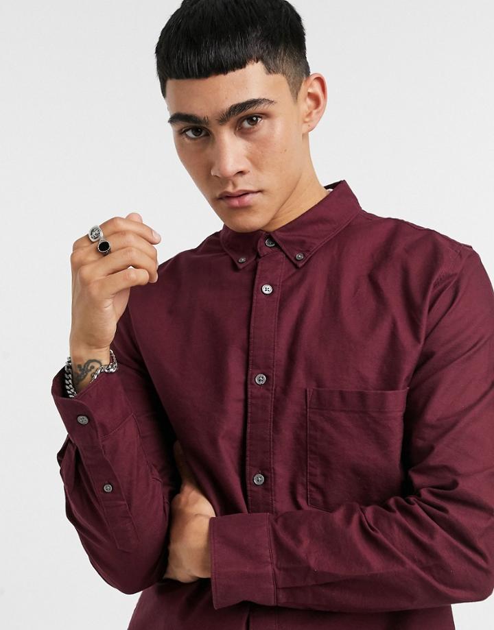 Weekday Henning Oxford Shirt In Burgundy-red