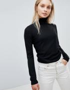 Asos Design Sweater With Roll Neck And Rib Detail - Black