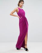 Forever Unique Wrap Thigh High Split Maxi Dress - Pink
