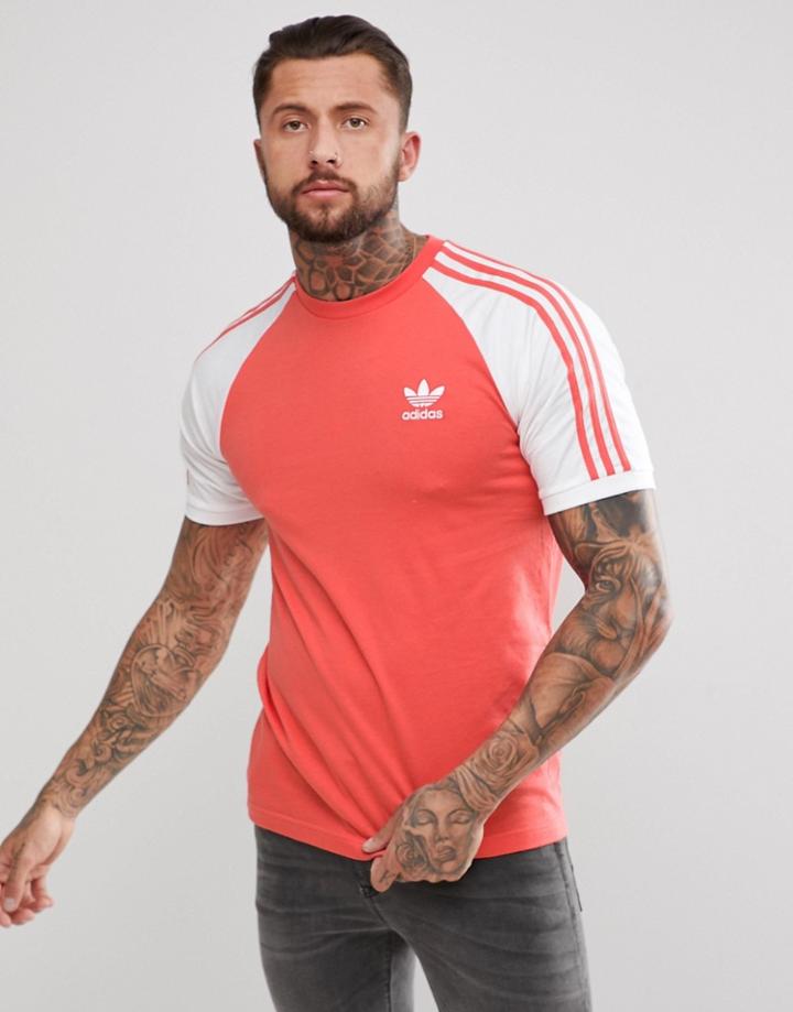 Adidas Originals Adicolor Raglan California T-shirt In Red Cw1204 - Red