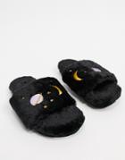 Monki Cozy Recycled Faux Fur Planet Slippers In Black