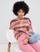 New Look Textured Sweater In Stripe - Pink