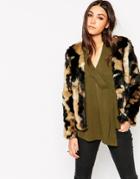 Traffic People Shaggy Faux Fur Jacket - Mixed Color